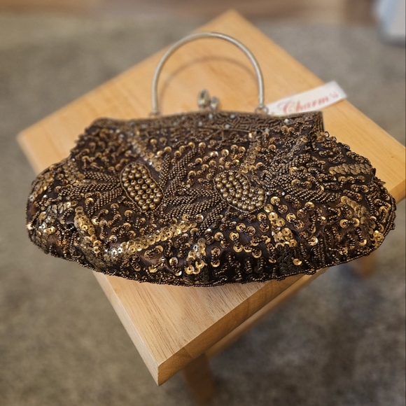 Charm’s – Chocolate Brown Women’s Sequin/Beaded Large Clutch/Handbag - Picture 1 of 12